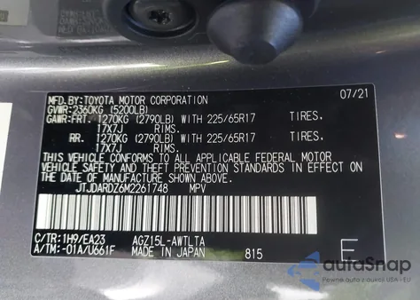 2021 Lexus Nx 300 z USA, uszkodzony, nr VIN JTJDARDZ6M2261748